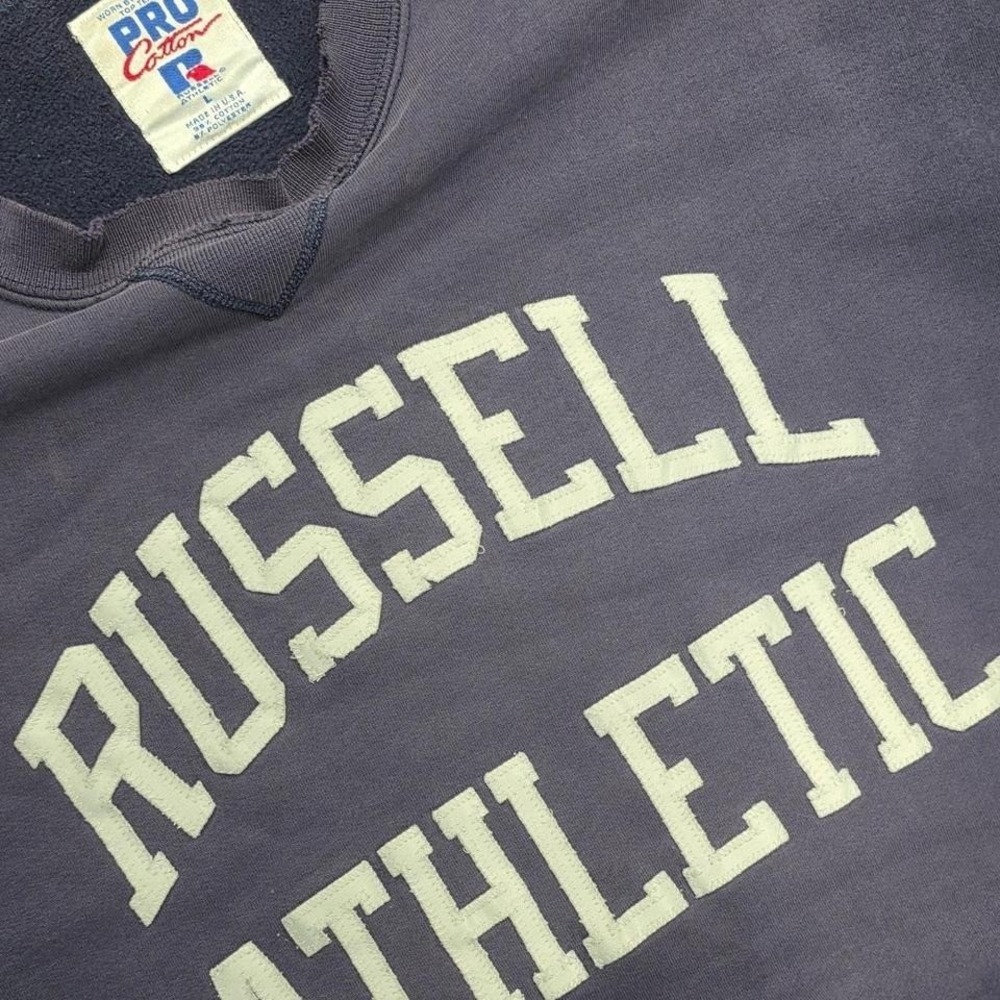 RARE Vintage Distressed faded Russell Athletic Purple navy crewneck sweatshirt - Picture 5 of 6